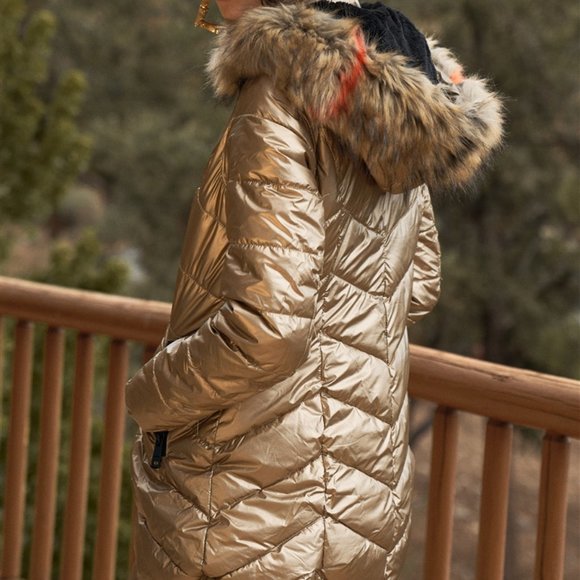 FLEECED LINED GOLD PUFFER JACKET - Picture 7 of 8